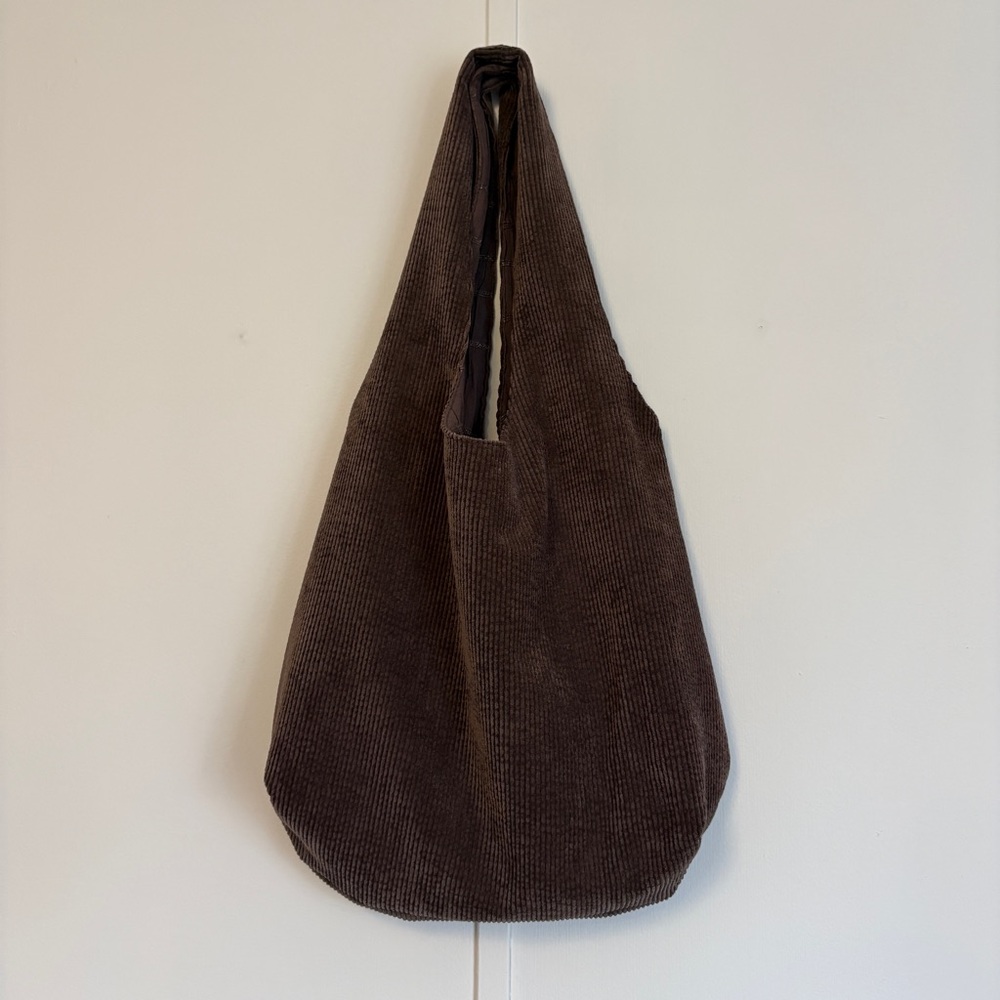 Brown Corduroy Shoulder Tote Bag
